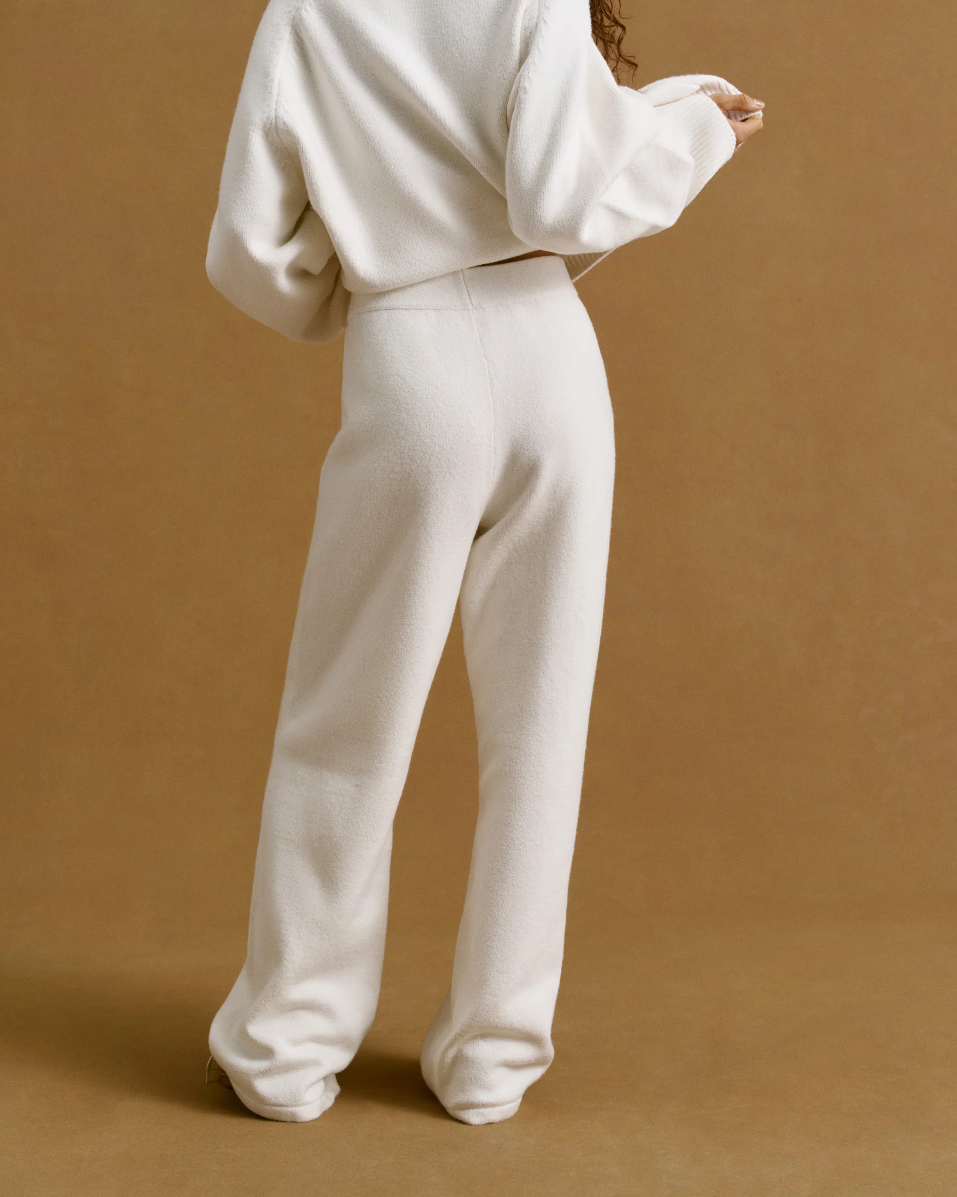 Varsity Knit Straight Leg Sweatpants - Cream/Coffee Bean - Image 2