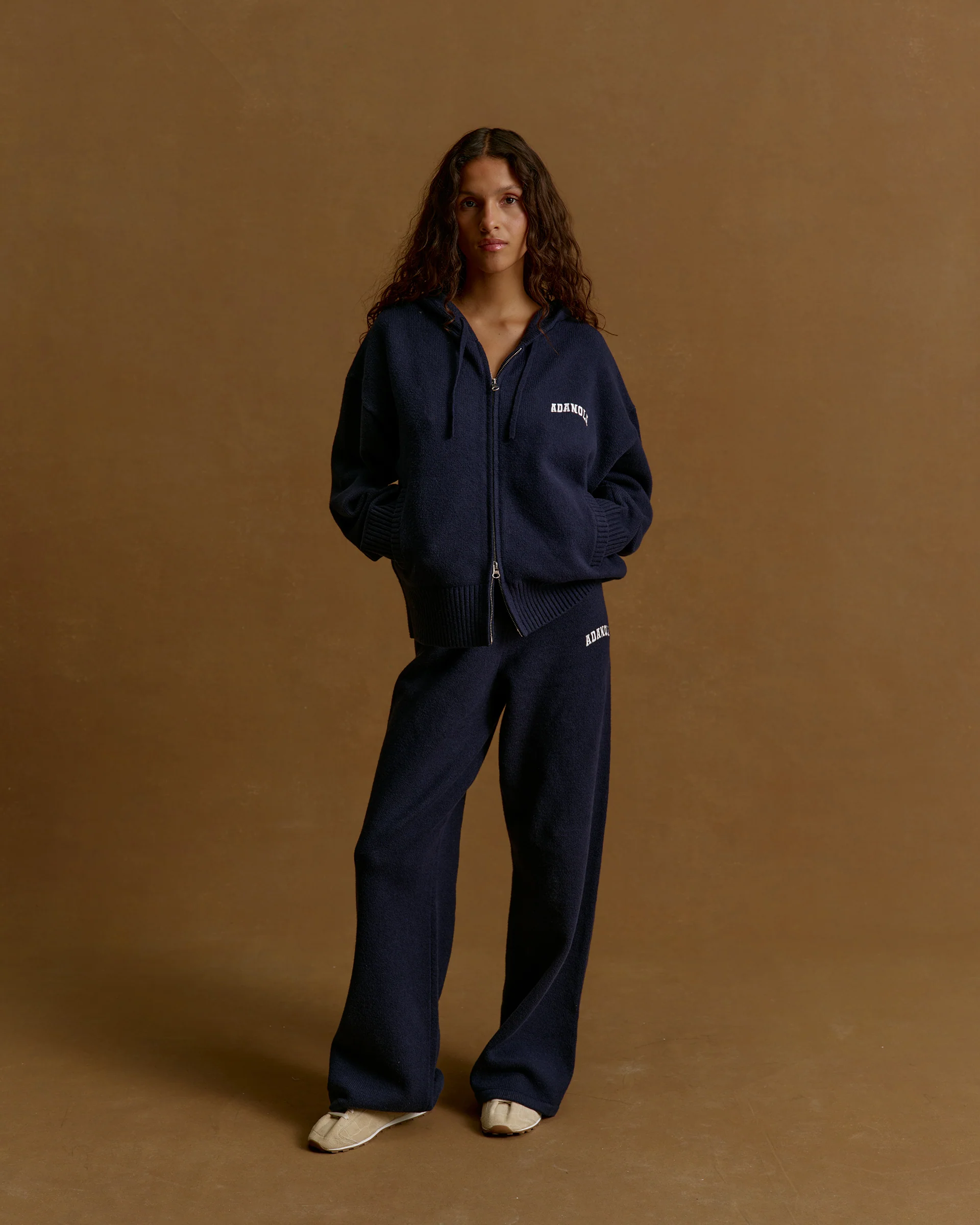 Varsity Knit Straight Leg Sweatpants - Navy Blue/Marshmallow White - Image 3