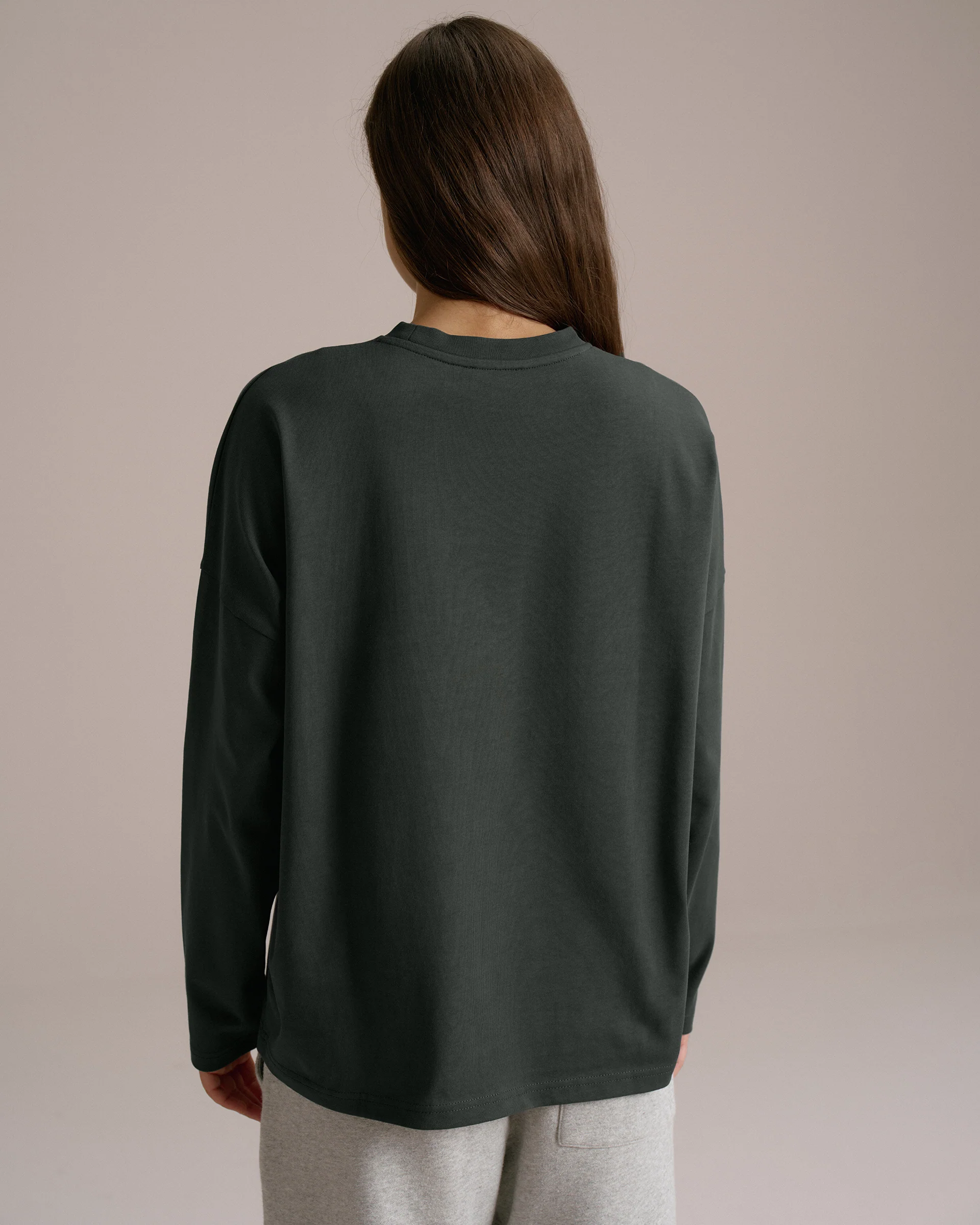 Varsity Long Sleeve Drop Shoulder T-shirt - Moss Green/Marshmallow White - Image 2