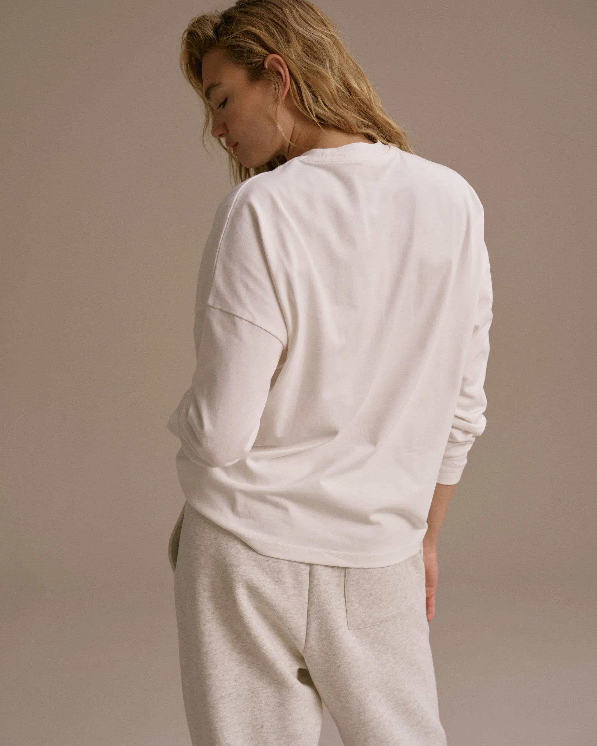 Varsity Long Sleeve Drop Shoulder T-shirt - White/Dark Olive - Image 2