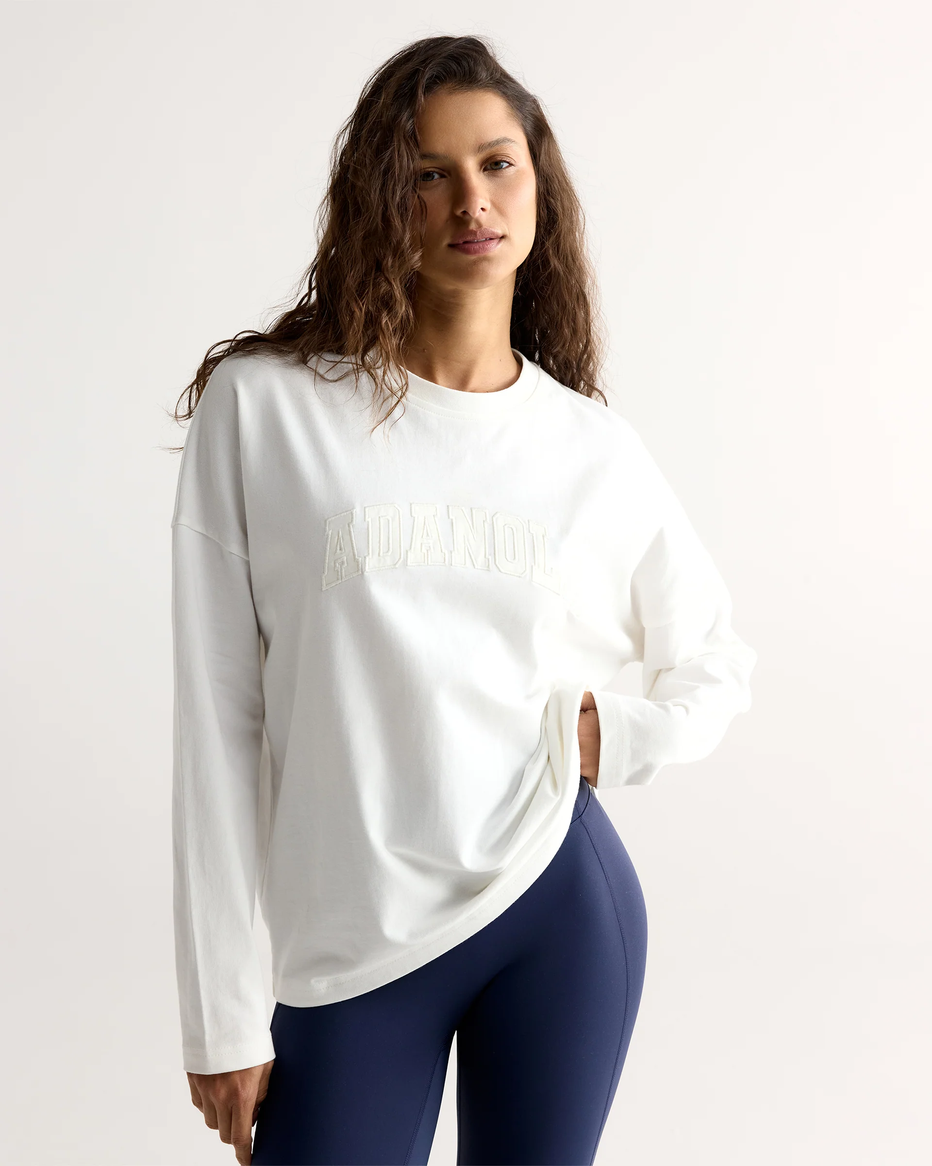 Varsity Long Sleeve Drop Shoulder T-shirt - White/Marshmallow White - Image 4