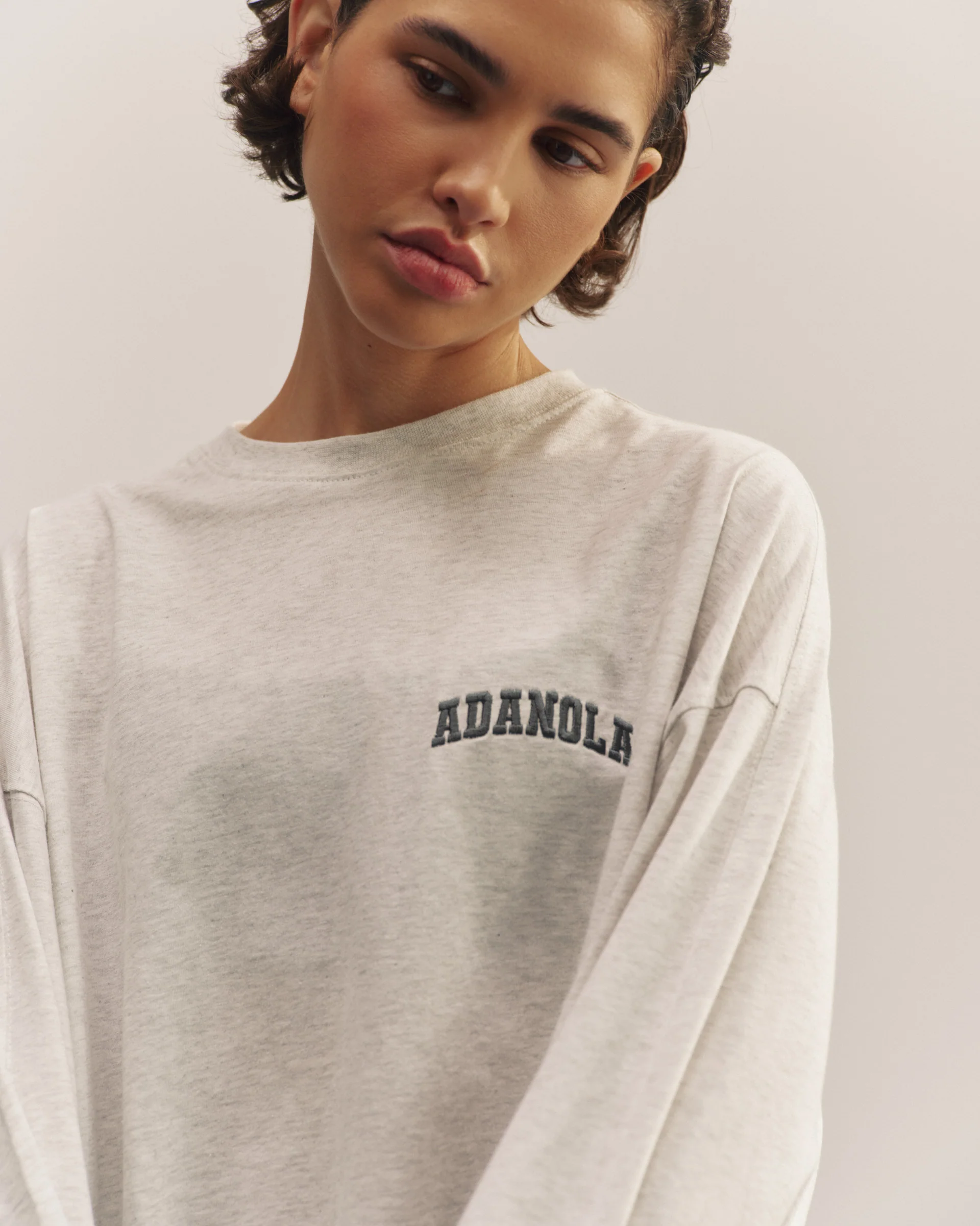 Varsity Long Sleeve Oversized T-Shirt - Light Grey Melange/Graphite Grey - Image 3