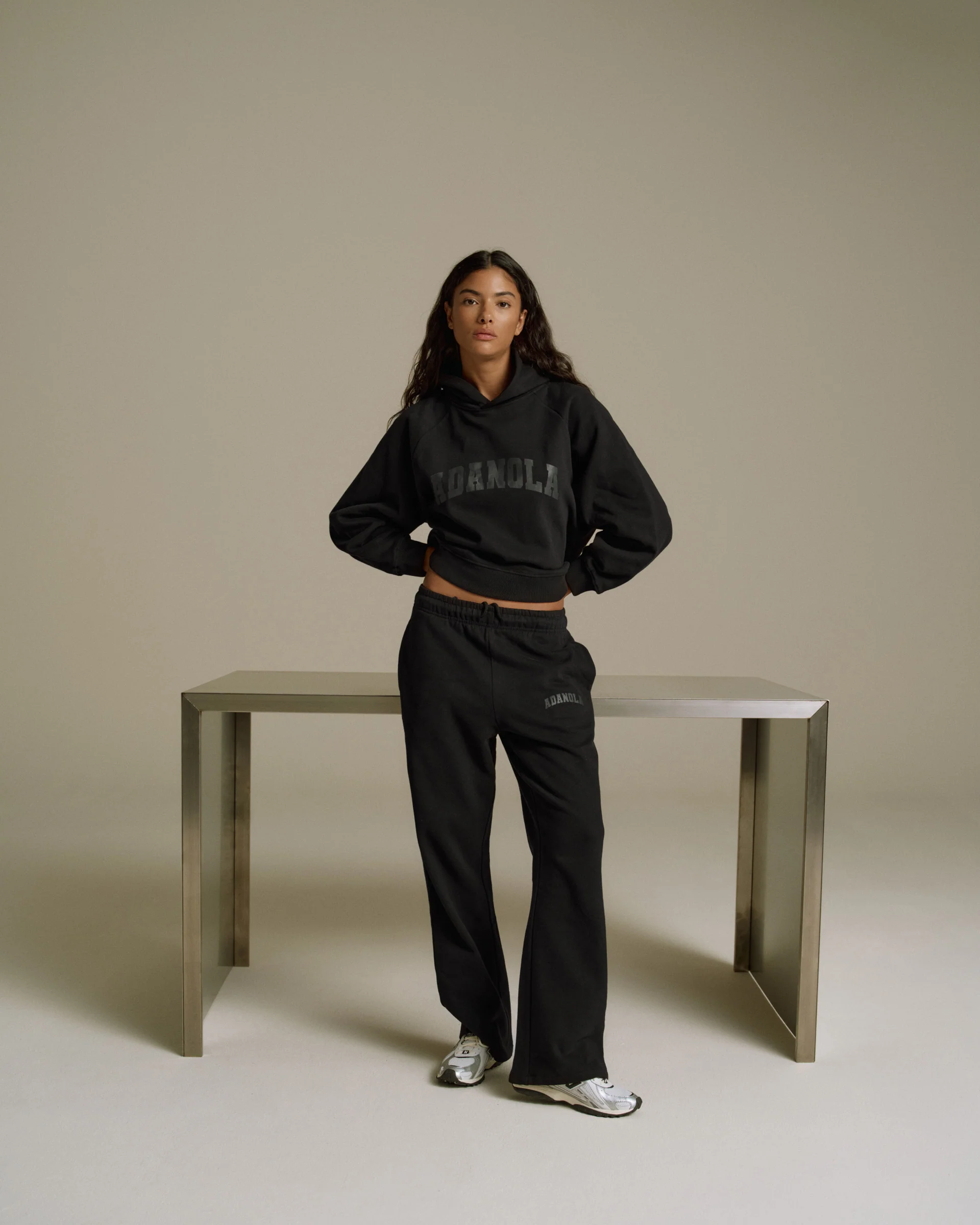 Varsity Loose Fit Straight Leg Sweatpants - Black - Image 4
