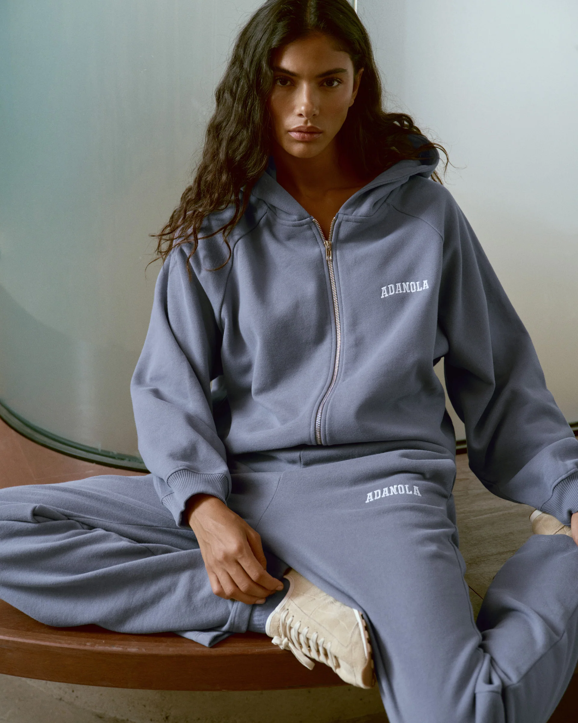 Varsity Loose Fit Straight Leg Sweatpants - Slate Blue - Image 2