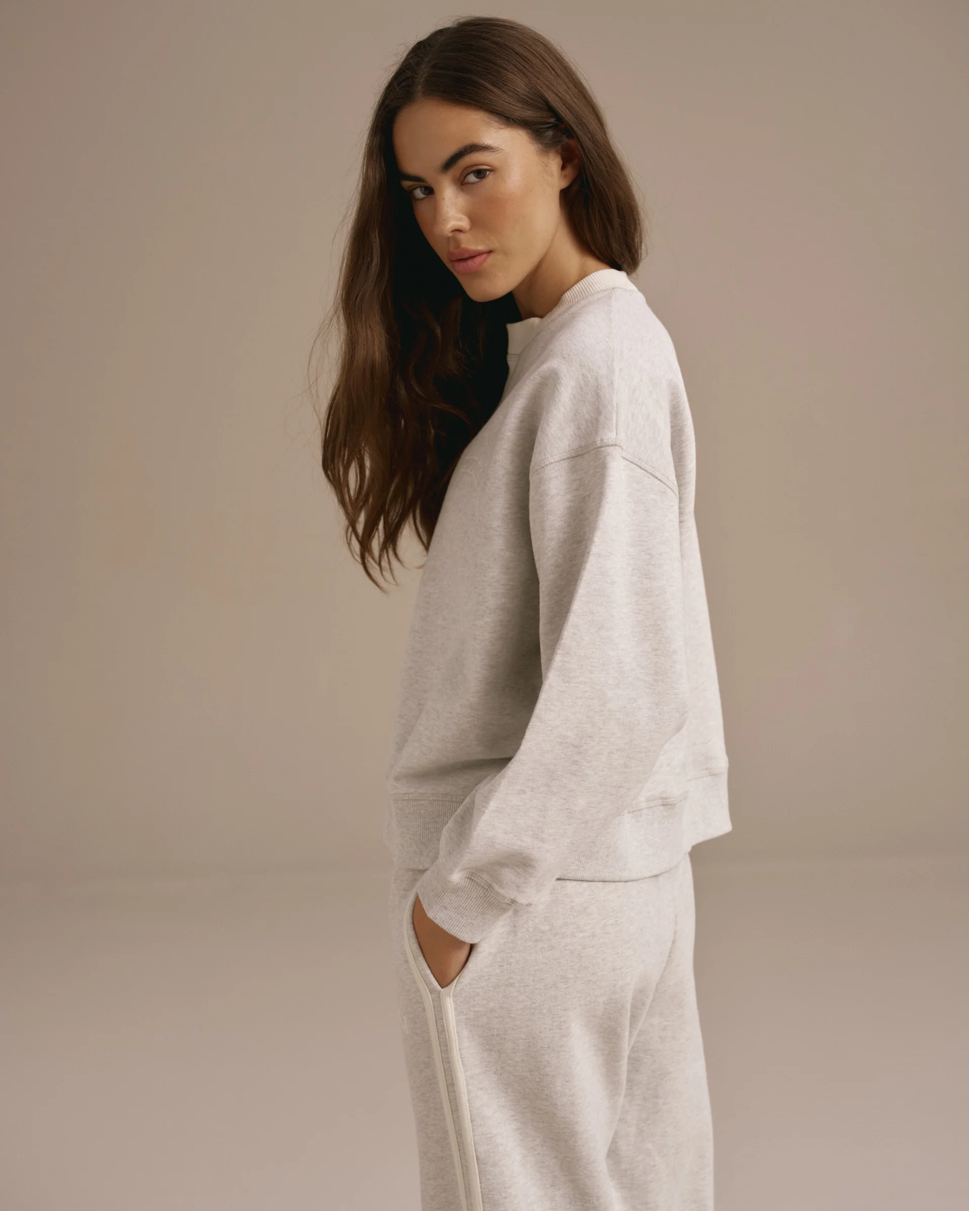 Varsity Loose Fit Sweatshirt - Light Grey Melange/Marshmallow White - Image 5
