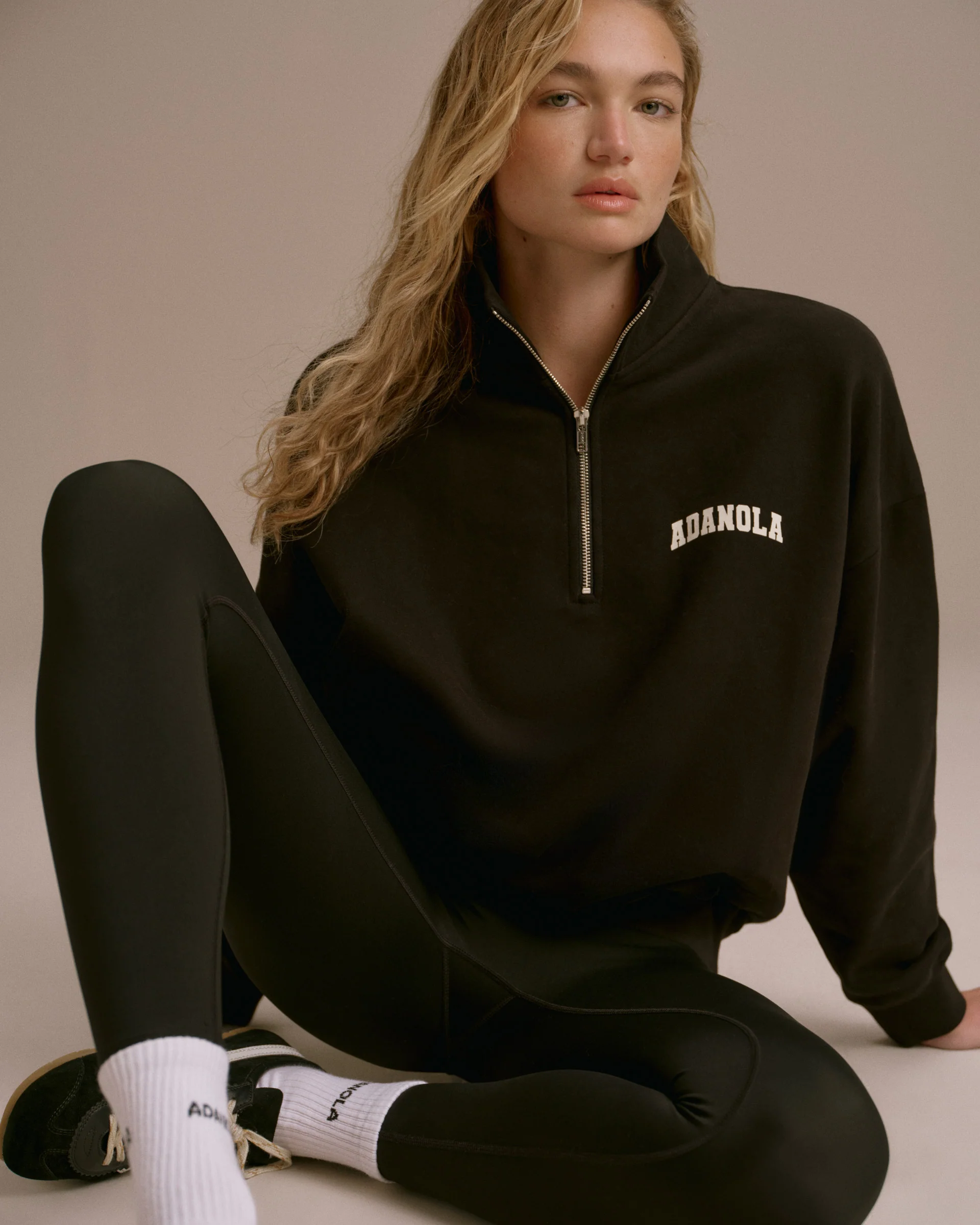 Varsity Oversized Funnel Neck Zip Sweatshirt - Black/Marshmallow White - Image 4