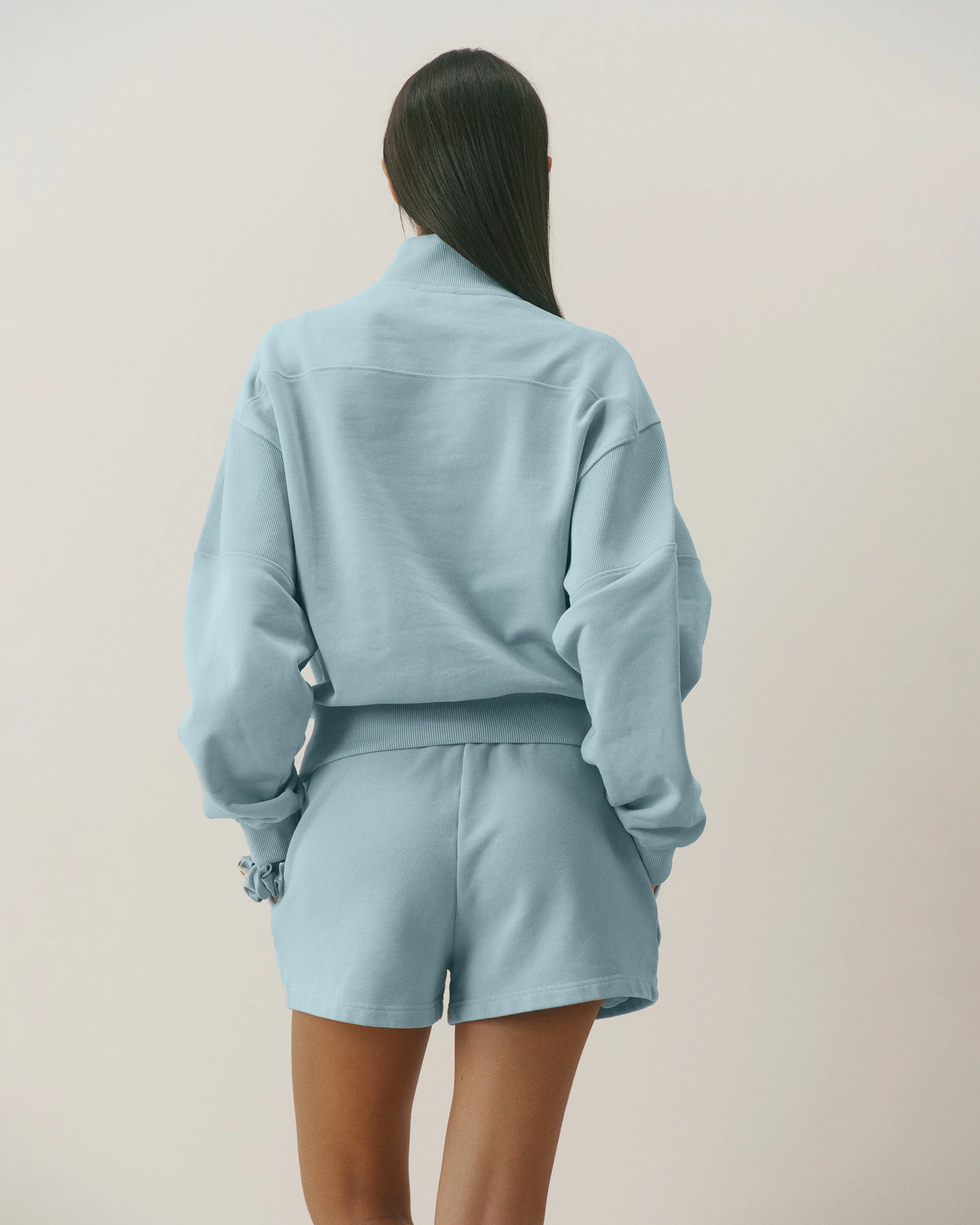 Varsity Oversized Funnel Neck Zip Sweatshirt - Breeze Blue/Marshmallow White - Image 2