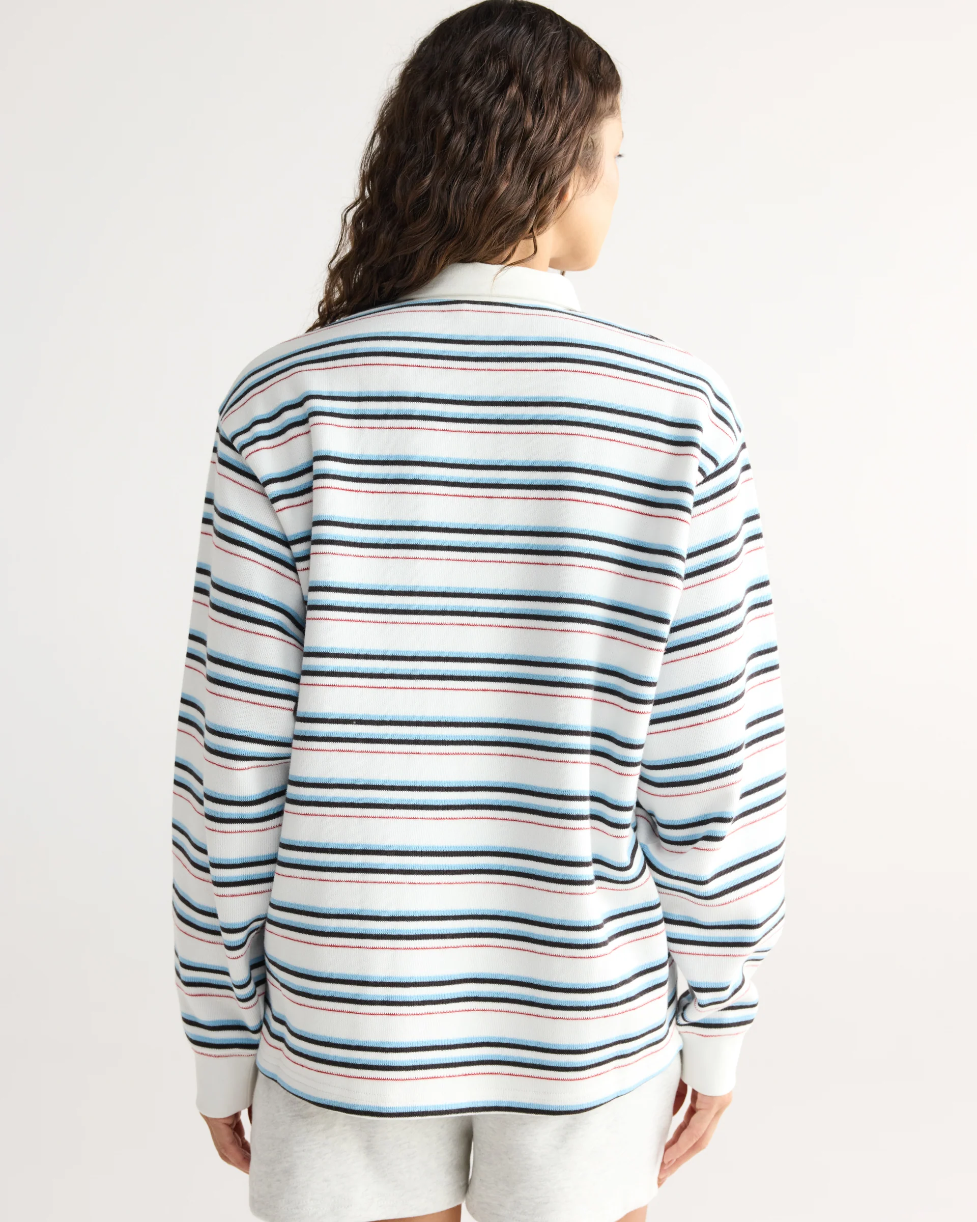 Varsity Oversized Stripe Rugby Sweatshirt - Airy Blue/Marshmallow White - Image 2