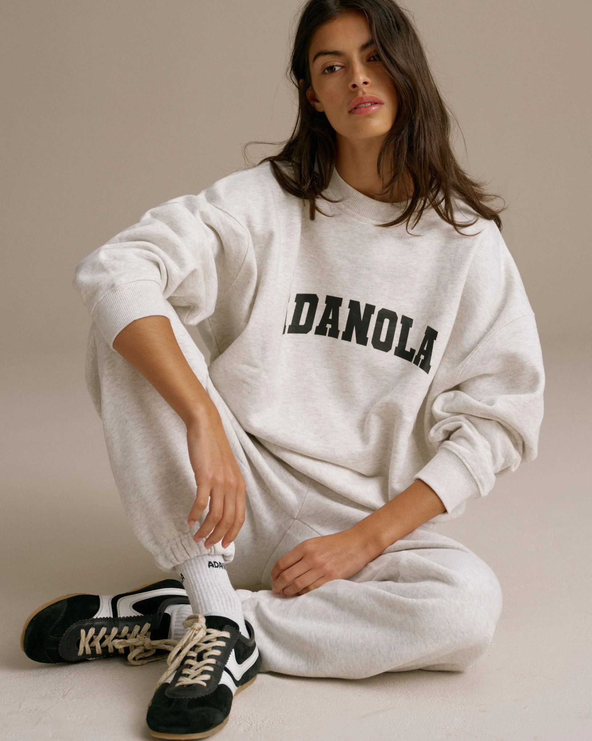 Varsity Oversized Sweatshirt - Light Grey Melange/Black - Image 3