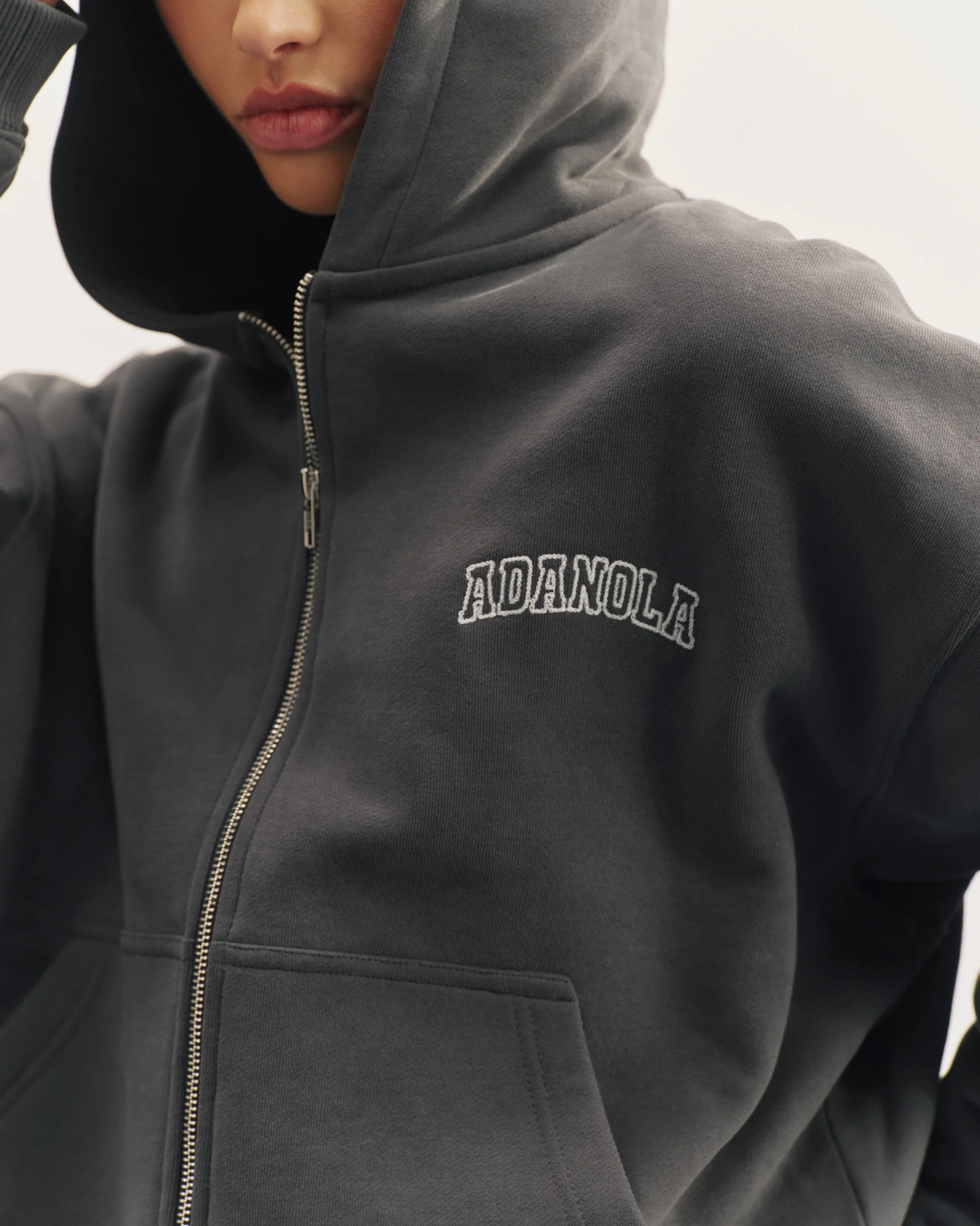 Varsity Relaxed Full Zip Hoodie - Graphite Grey - Image 3
