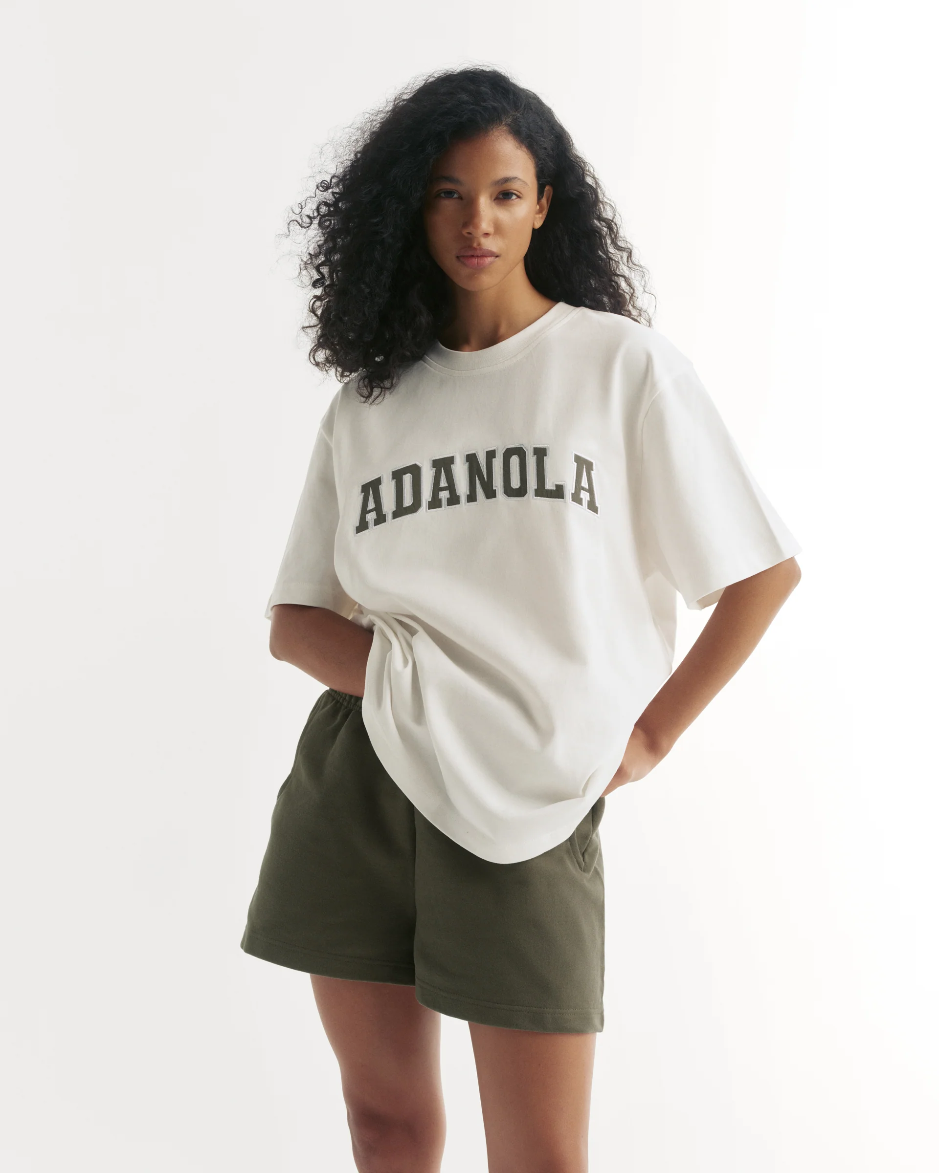 Varsity Short Sleeve Oversized T-shirt - White/Olive Green - Image 3