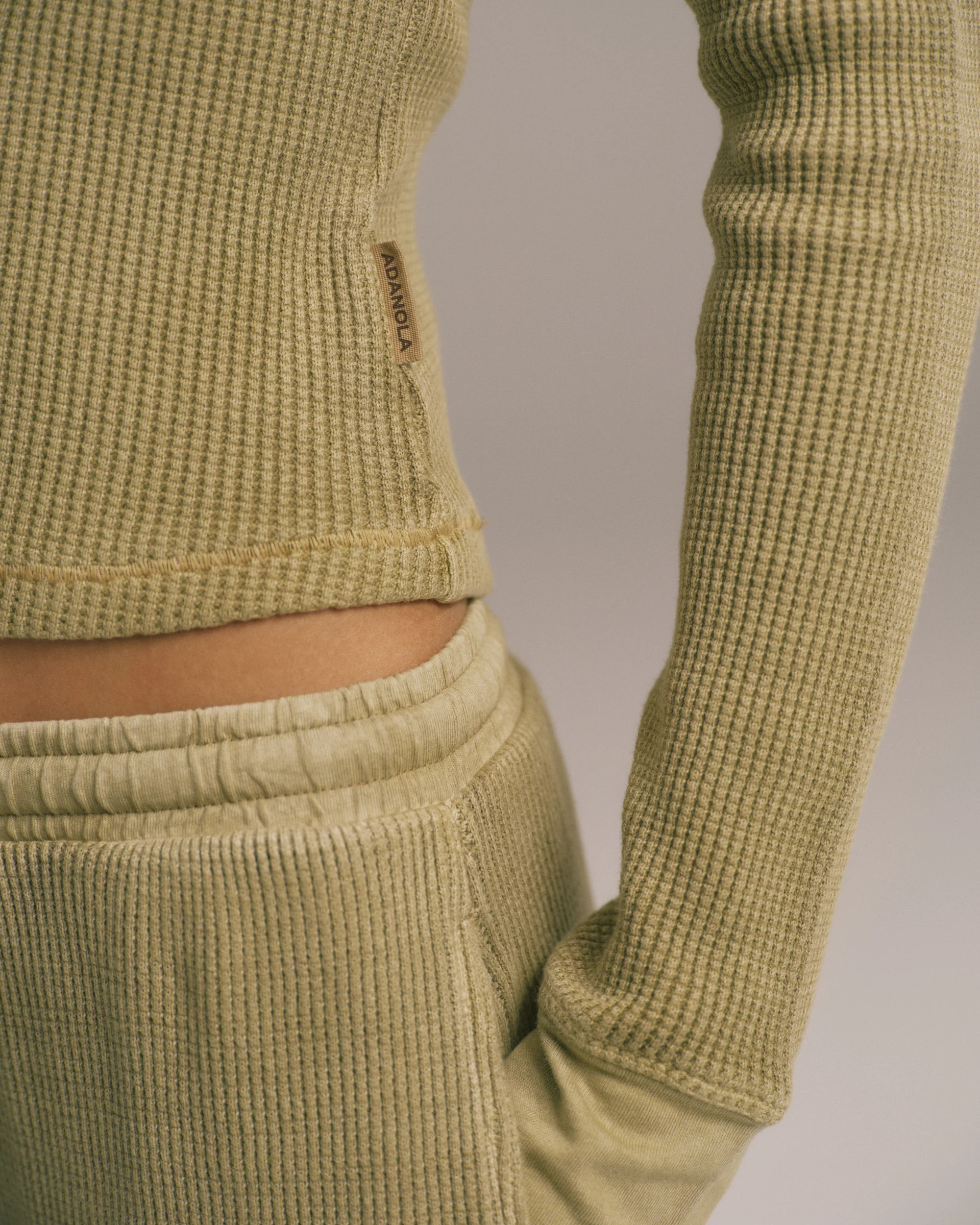Waffle Raglan Long Sleeve Top - Pistachio Green - Image 3