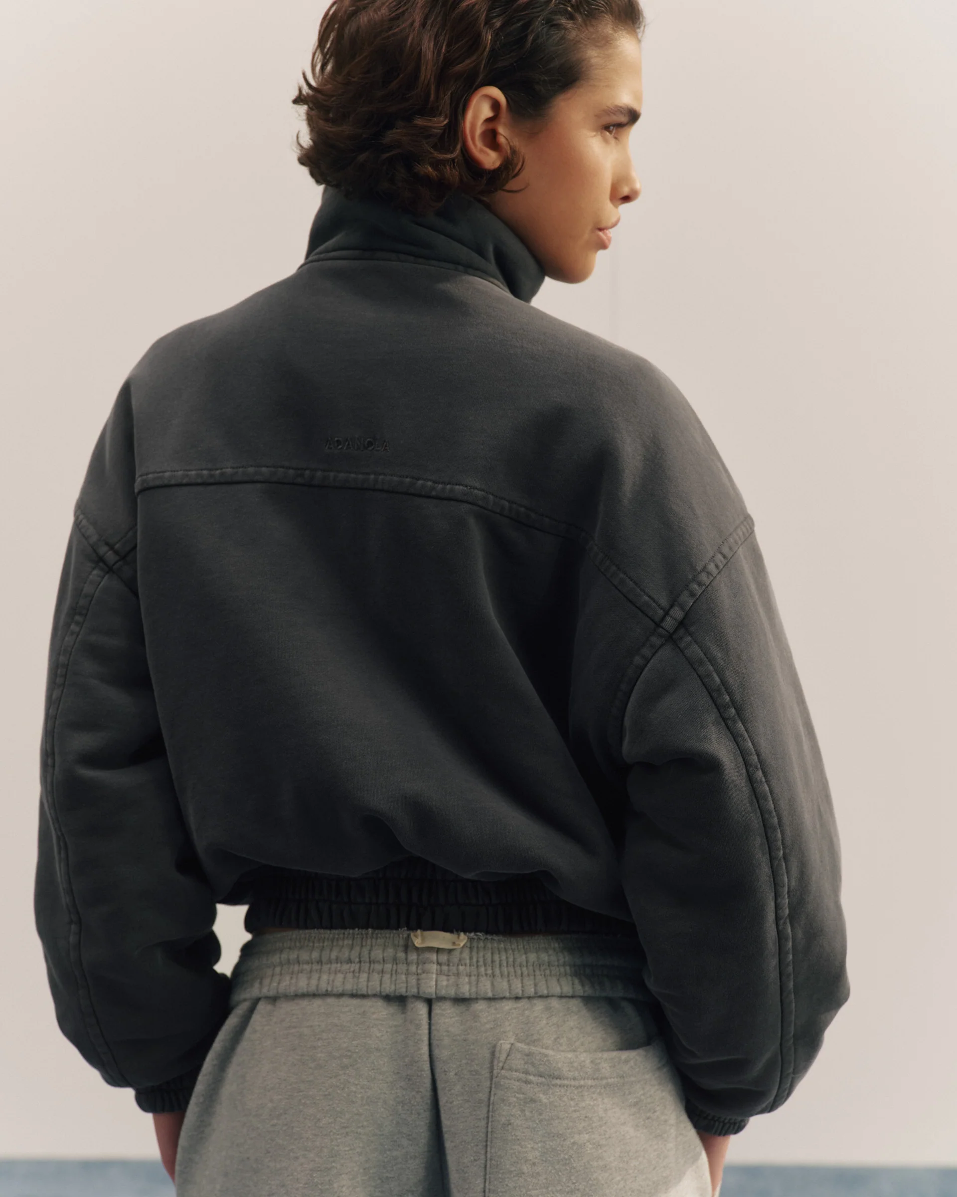 Washed Padded Bomber Jacket - Charcoal Grey - Image 2