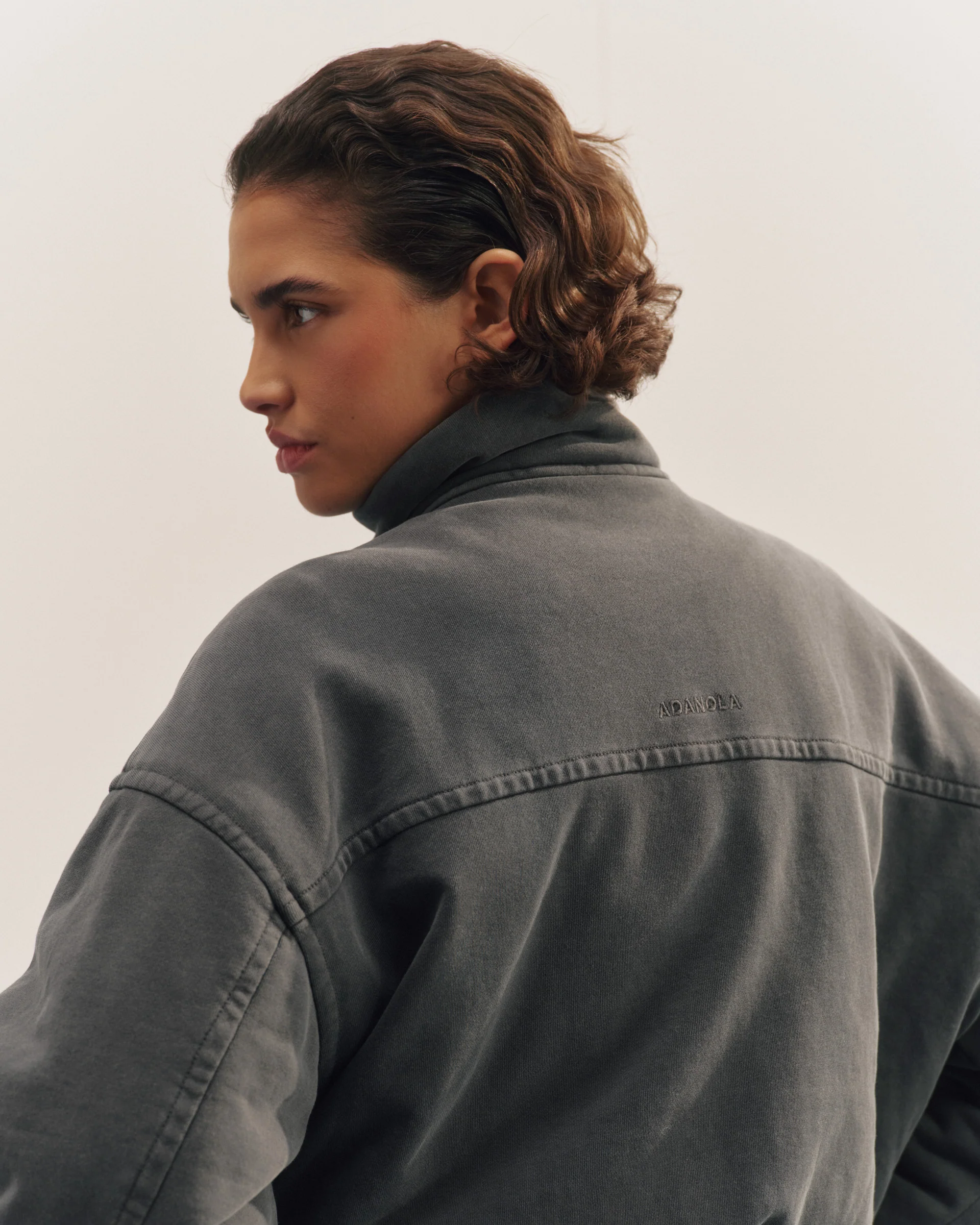 Washed Padded Bomber Jacket - Charcoal Grey - Image 4