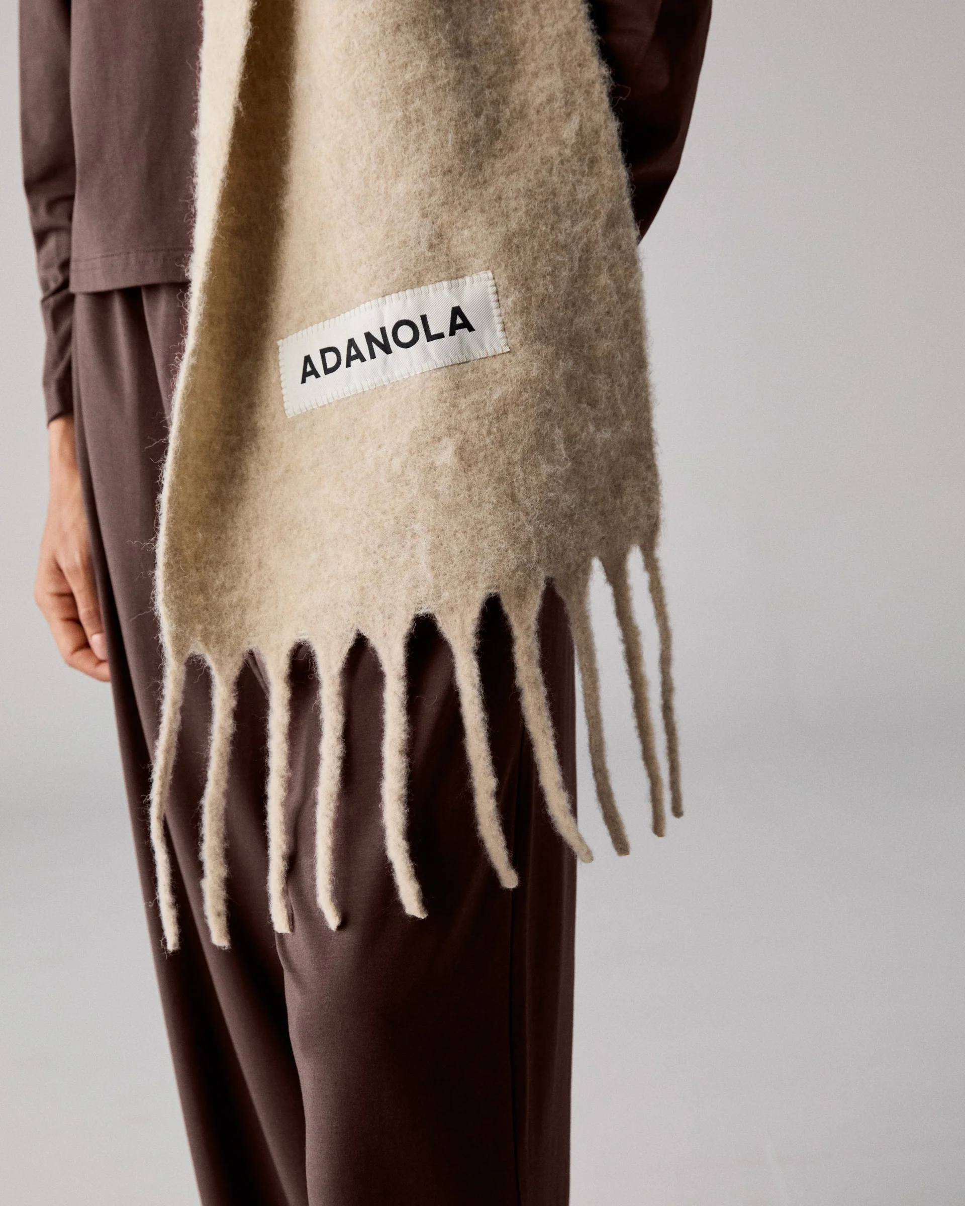 Wool Blend Brushed Scarf - Stone - Image 2