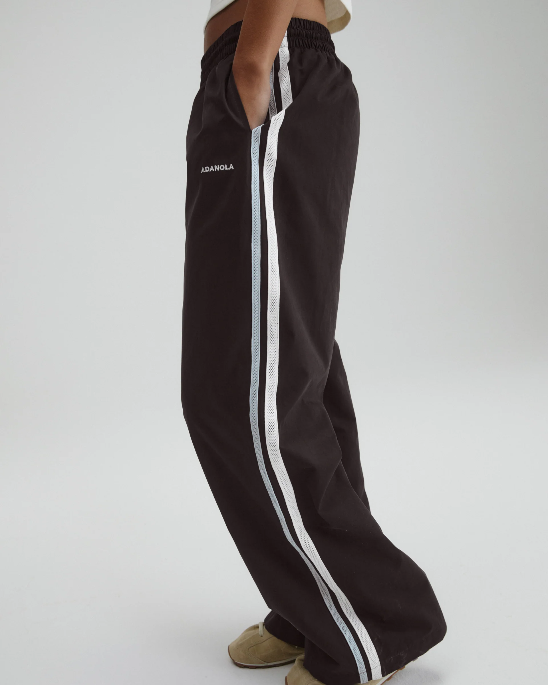 Woven Tape Detail Trousers - Coffee Bean - Image 3